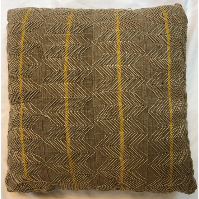 Tribal Beige Textured Pillows in Vintage African Textile, Pair For Sale - Image 3 of 8