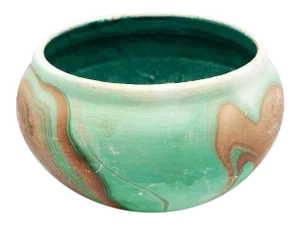 Green Swirl Ceramic Touring Pottery Folk Art Pot in Green and Brown