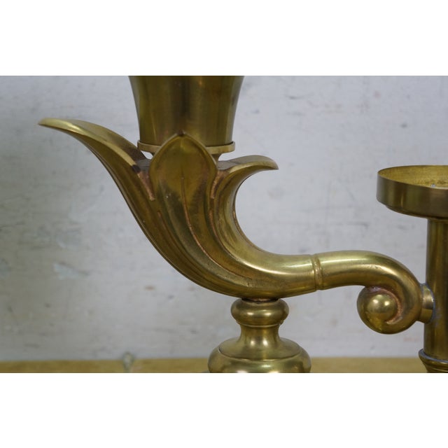 Antique Brass Regency Argand 2 Light Candlestick Candelabra Hurricane Lamps - a Pair For Sale - Image 10 of 18