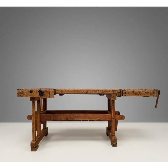 Vintage Industrial Wooden Workbench For Sale - Image 3 of 9
