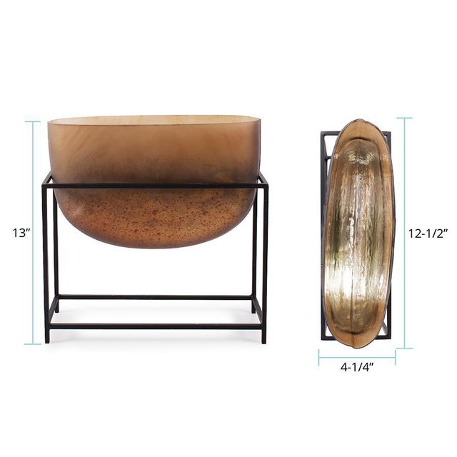 Bronze Euler Wide Mouth Vase with Black Iron Stand- Short For Sale - Image 10 of 11