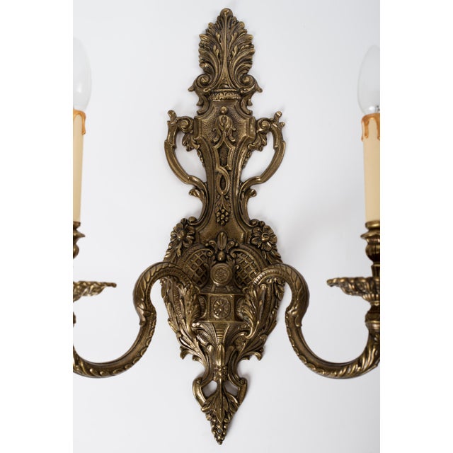 1950s 1950s Spanish Rococo Chased Brass 2-Light Wall Sconce For Sale - Image 5 of 11
