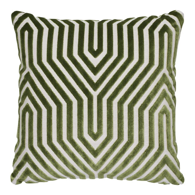 Schumacher X Mary McDonald Vanderbilt Velvet 20" Pillow in Lettuce For Sale