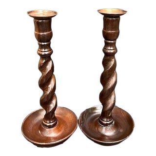 Barley Twist Wood Candlesticks For Sale