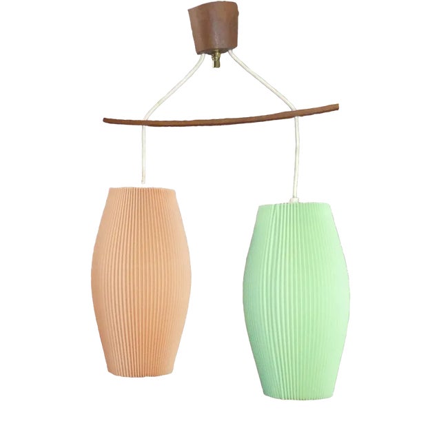 Trapeze Ceiling Lamp in Teak and Pastel, 1960s For Sale