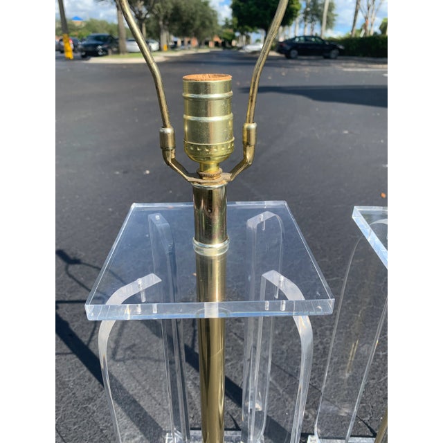Vintage Lucite and Brass Table Lamps - a Pair For Sale - Image 11 of 13