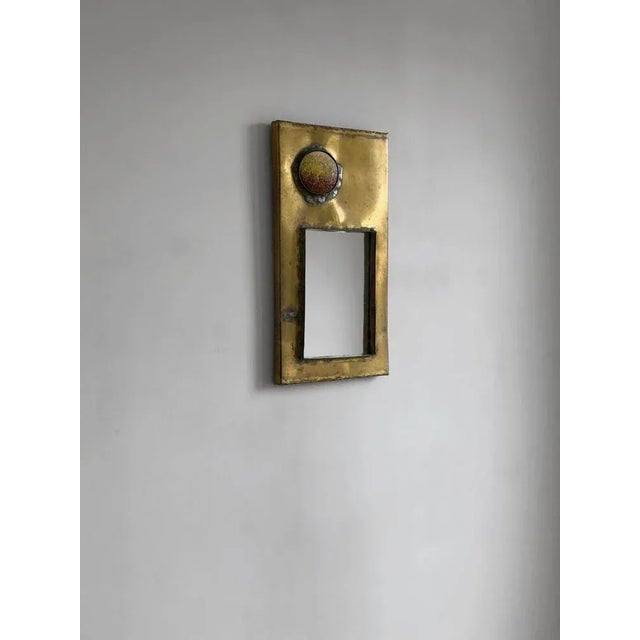 Mirror Mural in Bronze or Patinated Brass with Ceramic Inserts attributed to Jean Péillaud, France, 1970s For Sale - Image 9 of 10