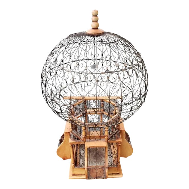 20th Century Victorian Style Wood and Iron "Balloon" Birdcage For Sale