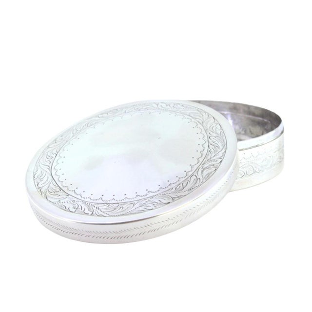 Circular Silver Rosaries Box with Engraved Floral Motifs For Sale - Image 6 of 6