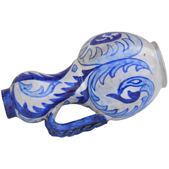 Ceramic Mid 20th Century Handcrafted Blue Andalusian-Patterned Ceramic Vase W/ Handle For Sale - Image 7 of 8