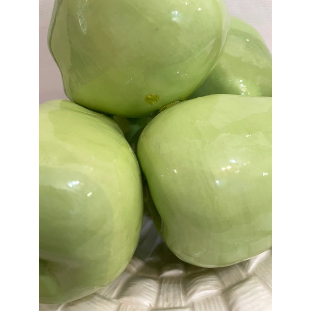 White Mid 20th Century White Ceramic Trompe L’oeil Green Apple Basket For Sale - Image 8 of 10