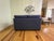 2020s Custom Modern Upholstered Loveseat in Italian Blue Felted Wool With Luggage Stitching For Sale - Image 5 of 5
