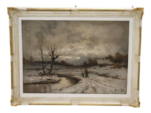Winter Landscape, Oil Painting on Canvas, Early 20th Century, Framed