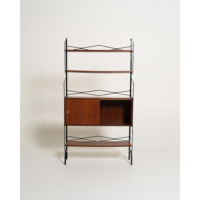 Metal Bookcase with Teak Storage Compartment, 1950s For Sale - Image 4 of 11
