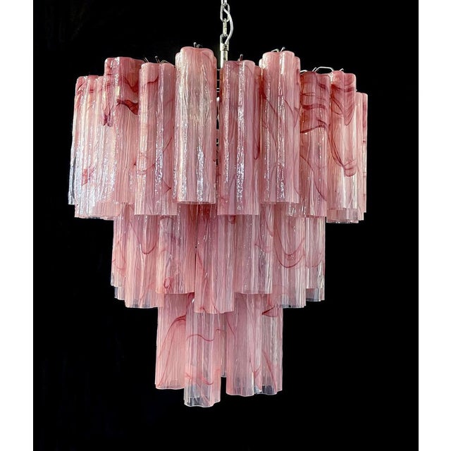 Italian vintage chandelier in Murano glass and nickel-plated metal structure. The armor polished nickel supports 48 large...