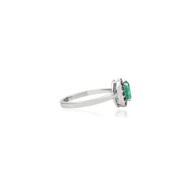 Not Yet Made - Made To Order 925 Silver 7x5mm Oval May Birthstone Tiny Ring With Half Surrounded Blue Sapphires by Carat&her - Size 6 For Sale - Image 5 of 11