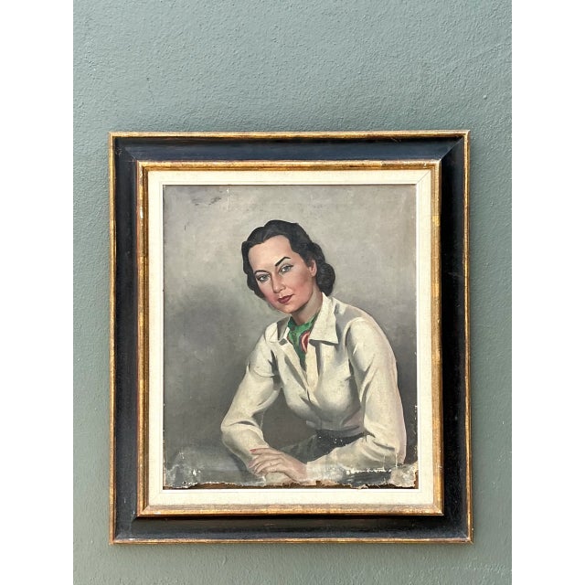 Victorian Vintage Distressed Portrait of Woman in Gilt Frame For Sale - Image 3 of 12