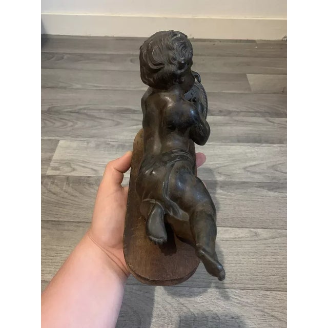 Metal 18thc French Antique Renaissance Bronze Sculpture "Reclining Cherub Artist" For Sale - Image 7 of 12