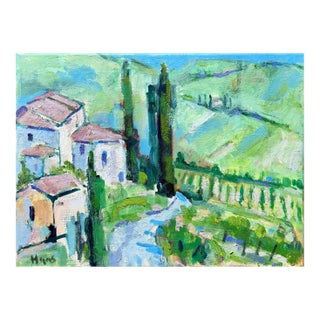Cypress Road, Tuscany - Original Modern Oil Painting on Canvas For Sale