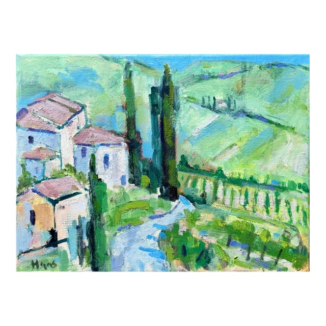 Cypress Road, Tuscany - Original Modern Oil Painting on Canvas For Sale