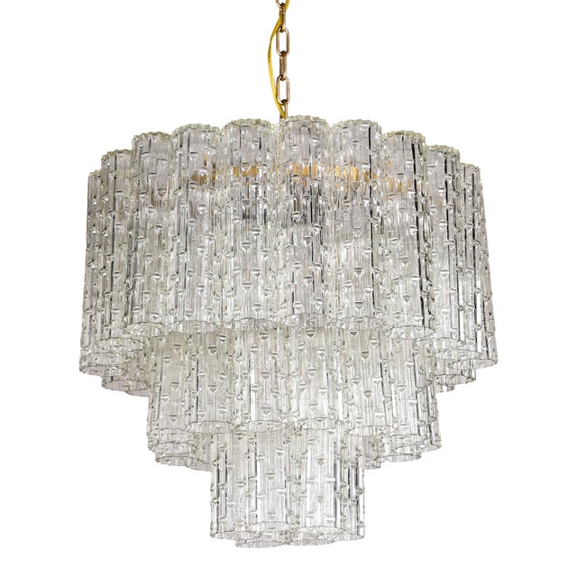Mid Century Clear Italian Glass Three Tier Tronchi Style Fixture For Sale