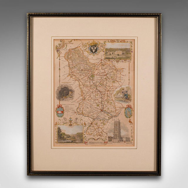This is an antique lithography map of Derbyshire. An English, framed atlas engraving of cartographic interest, dating to...
