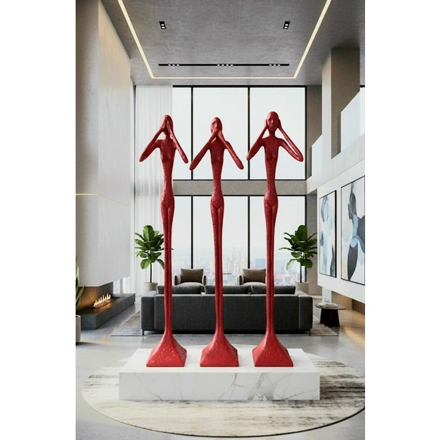 Modern Bright Glossy Red Monumental Sized Floor Sculptures See No Evil, Speak No Evil Hear No Evil Set 3 For Sale - Image 13 of 13