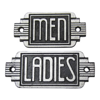 Art Deco Men's & Ladies' Rooms Signs - a Pair For Sale