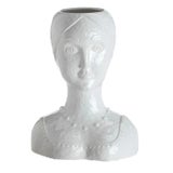 Image of White Glazed Ceramic Female Head Vase For Sale