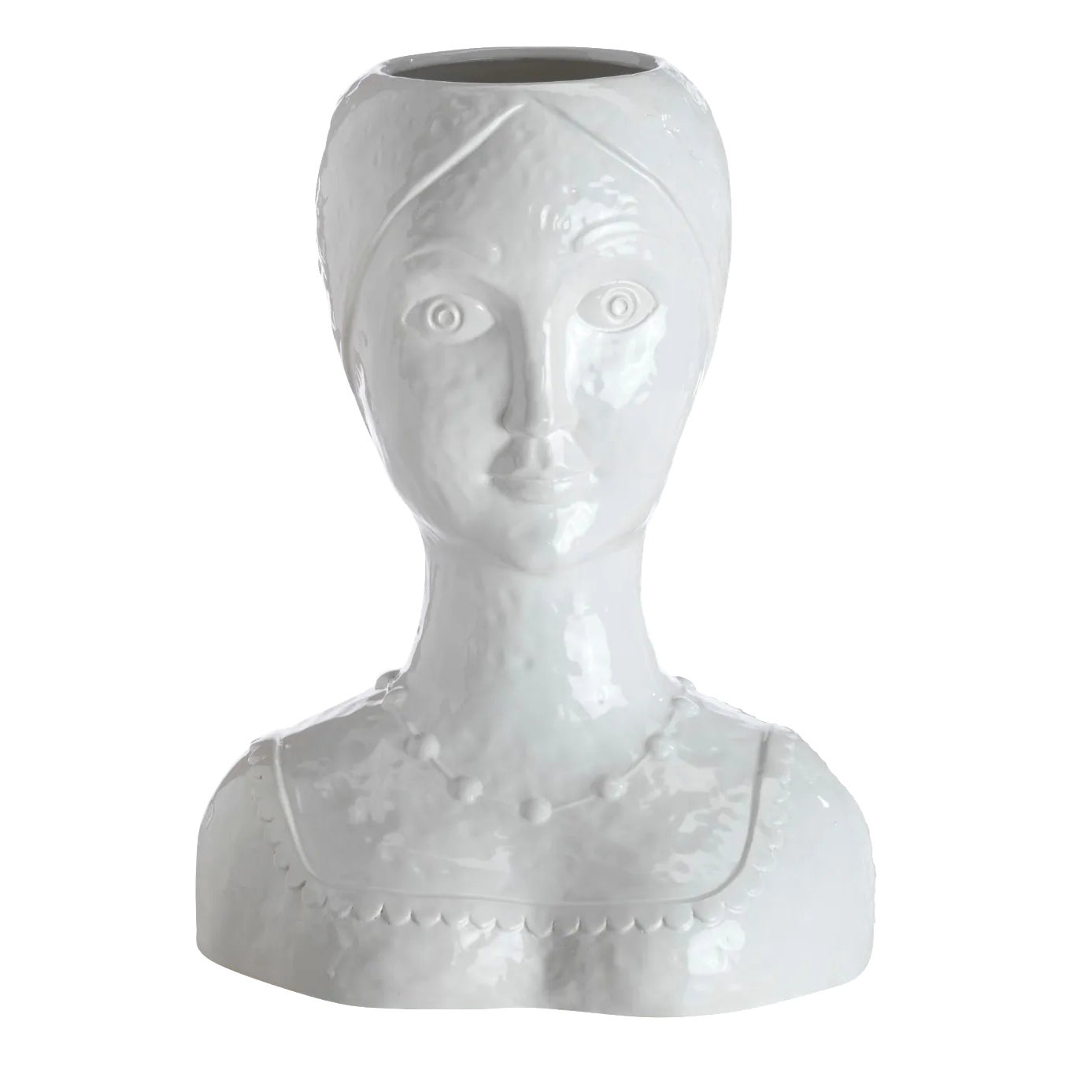 White Glazed Ceramic Female Head Vase Chairish
