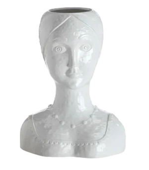 White Glazed Ceramic Female Head Vase