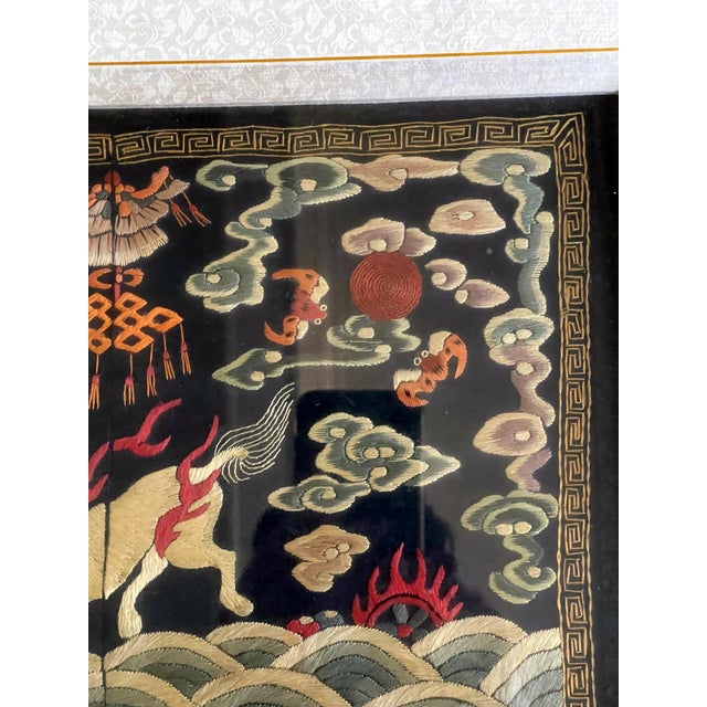 Asian Framed Chinese Qing Dynasty Embroidered Ninth Military Rank Badge For Sale - Image 3 of 11