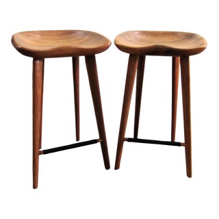 Matching Pair of Bassam Fellows Cb-22 Tractor Counter Stools in Oak O-Na For Sale