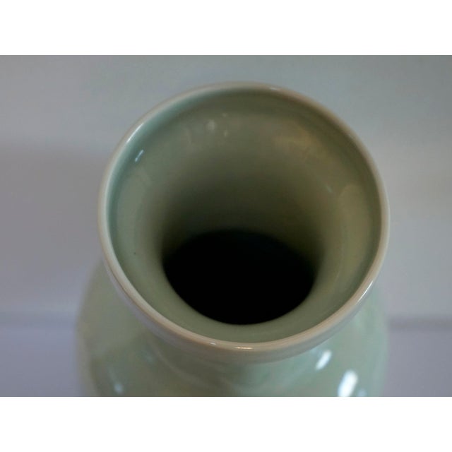 Ceramic Late 20th Century Celadon Green Baluster Vase With Flowers and Foliage Design For Sale - Image 7 of 10