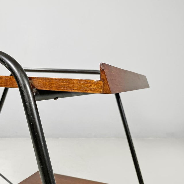 Mid-Century Modern Italian Wood and Black Metal Trolley with Brass Wheels, 1960s For Sale - Image 11 of 17