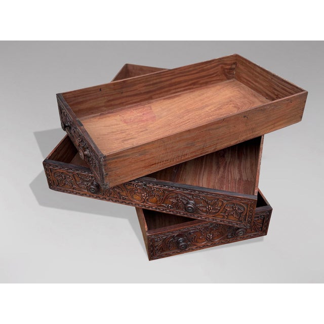 Anglo-Indian Carved Padauk Partner's Desk, 1860s For Sale - Image 9 of 18