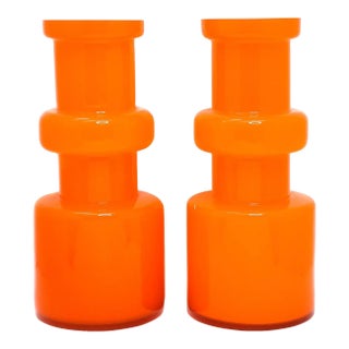 1960s Danish Tall Hooped Glass Vases by Michael Bang for Holmegaard- A Pair For Sale