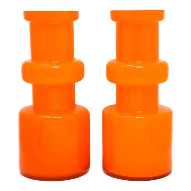 1960s Danish Tall Hooped Glass Vases by Michael Bang for Holmegaard- A Pair For Sale