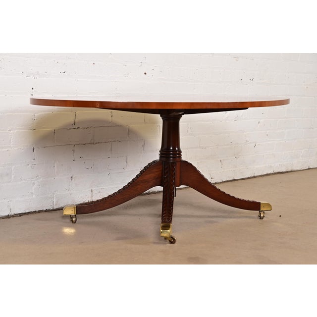 Baker Furniture Company Baker Furniture Style Georgian Banded Mahogany Pedestal Coffee Table For Sale - Image 4 of 9
