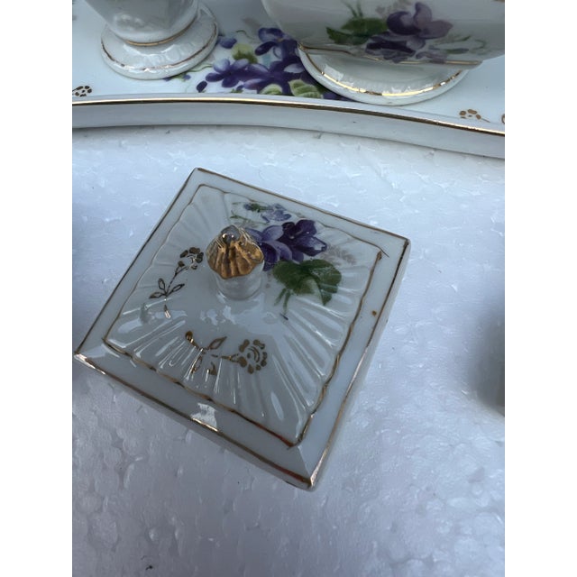 1970s Collection of Ceramic Decorative Vases and Tray With Purple Flower Details- 4 Pieces For Sale - Image 4 of 5