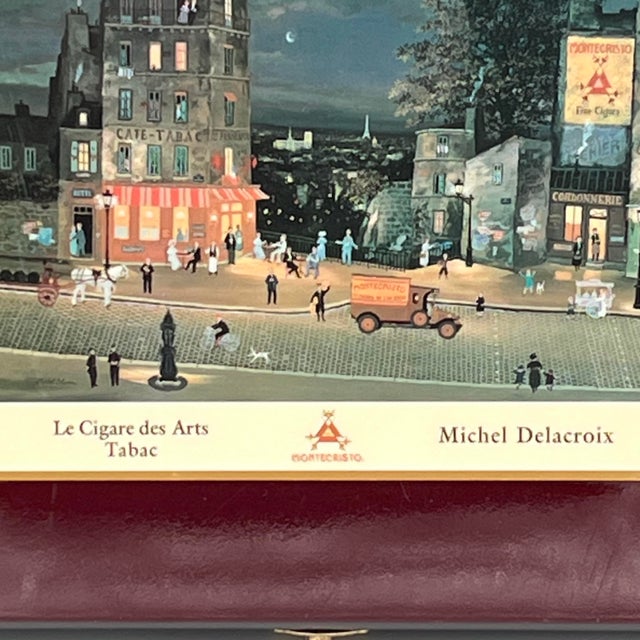 Vintage Montecristo Wood Cigar Box Parisian Artist Michel Delacroix Design For Sale In New York - Image 6 of 9