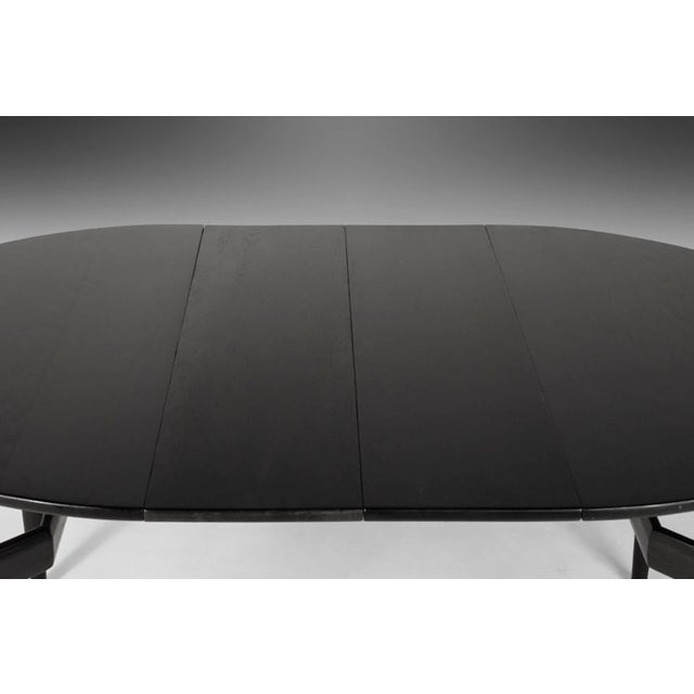 Circa 1960s Mid-Century Modern Ebonized Extension Dining Table with Architectural Leg Base For Sale - Image 10 of 12