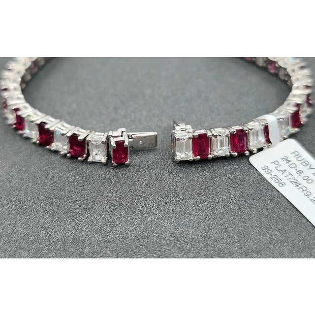 Modern 17.29 Ct Natural Ruby & Emerald Cut Diamond Bracelet For Sale - Image 3 of 5