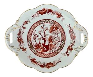 Coalport Porcelain “Indian Tree” Coral Dish With Gilt Handles
