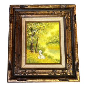 1960’s Original Impressionist Woman Sitting by Stream Landscape Painting
