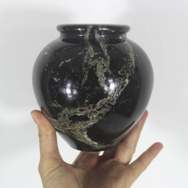 Stone Vintage Black Marble Stone Vase With Veining For Sale - Image 7 of 9