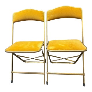 Pair of Vintage Gold Velvet Folding Bridge Chairs For Sale