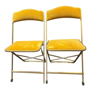 Pair of Vintage Gold Velvet Folding Bridge Chairs