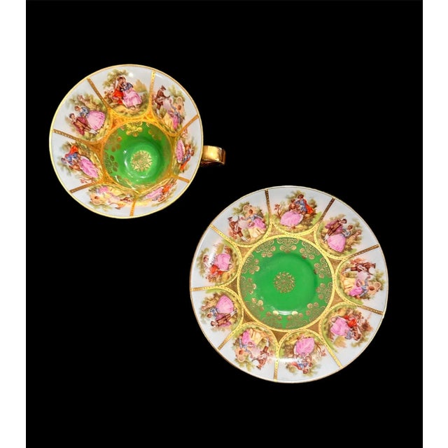 Victorian Josef Kuba Royal Vienna Style Gilded Cup and Saucer Set 1940’s For Sale - Image 3 of 7