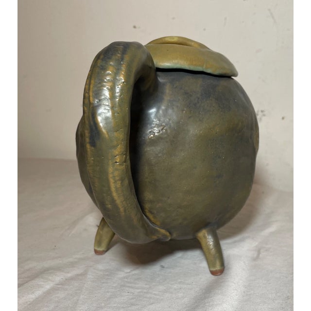 Antique Signed Japanese 3 Piece Studio Green Pottery Teapot Set Sugar Creamer For Sale - Image 15 of 18